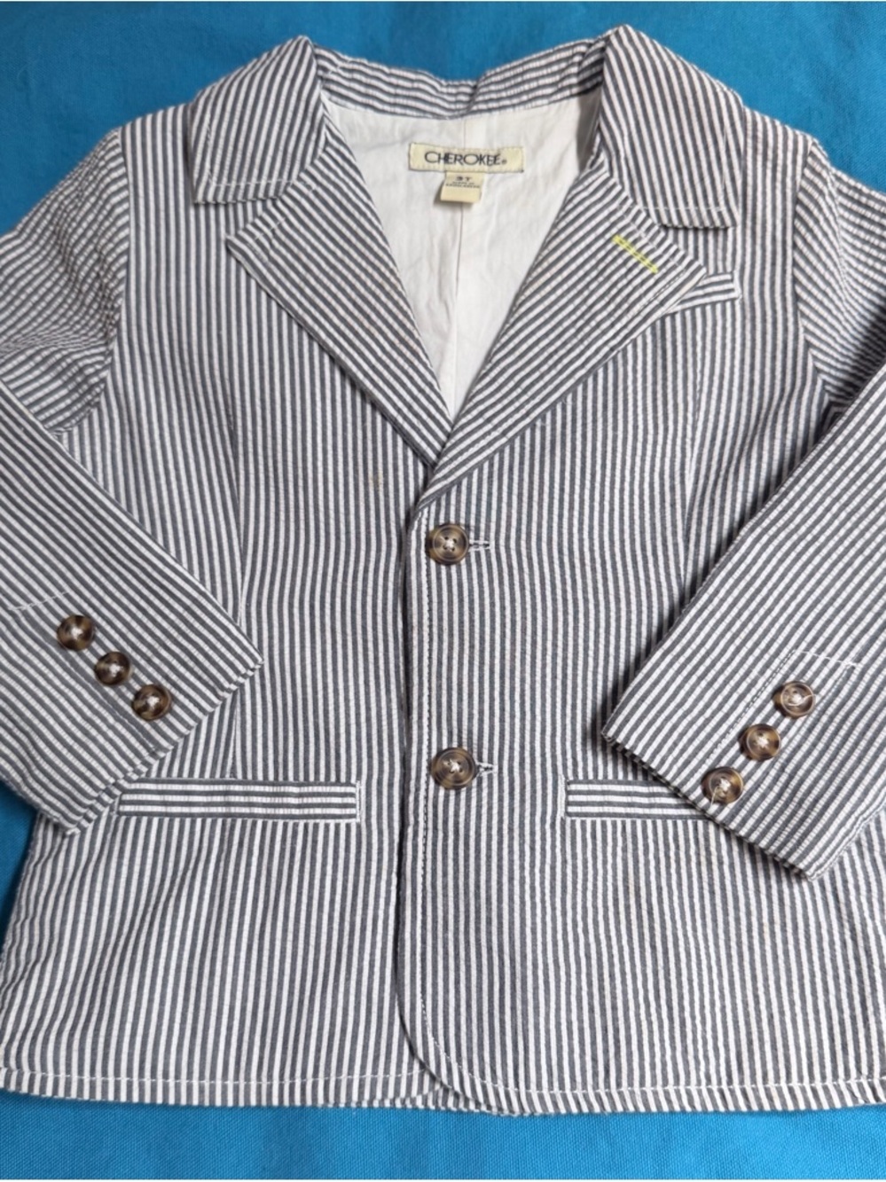 Cherokee Boys' Gray & White Seersucker Striped Blazer